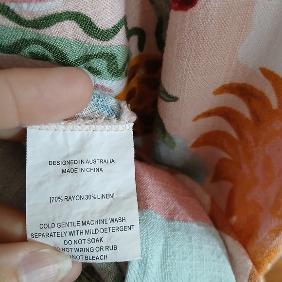 Paper Heart Linen Blend Mini Dress  SMALL Summer Pink Fruit Watercolor Resort - Picture 6 of 7